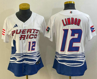 Womens Puerto Rico Baseball #12 Francisco Lindor Number 2023 White World Classic Stitched Jersey->2023 world baseball classic->MLB Jersey